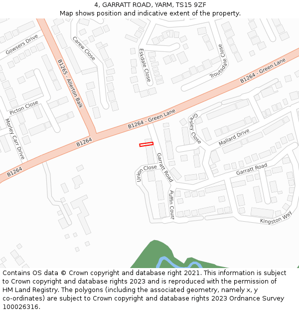 4, GARRATT ROAD, YARM, TS15 9ZF: Location map and indicative extent of plot