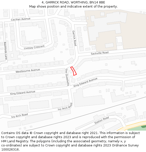 4, GARRICK ROAD, WORTHING, BN14 8BE: Location map and indicative extent of plot