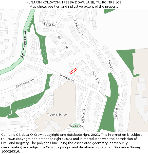 4, GARTH KOLLWYDH, TRESSA DOWR LANE, TRURO, TR1 1GE: Location map and indicative extent of plot