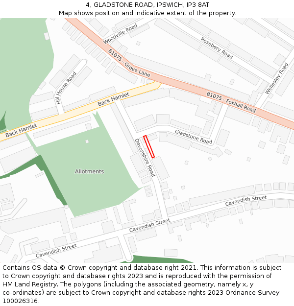 4, GLADSTONE ROAD, IPSWICH, IP3 8AT: Location map and indicative extent of plot