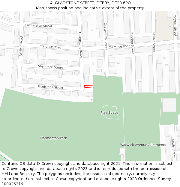 4, GLADSTONE STREET, DERBY, DE23 6PQ: Location map and indicative extent of plot