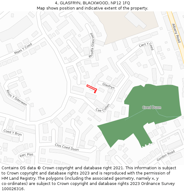 4, GLASFRYN, BLACKWOOD, NP12 1FQ: Location map and indicative extent of plot