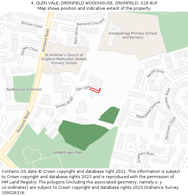 4, GLEN VALE, DRONFIELD WOODHOUSE, DRONFIELD, S18 8UF: Location map and indicative extent of plot