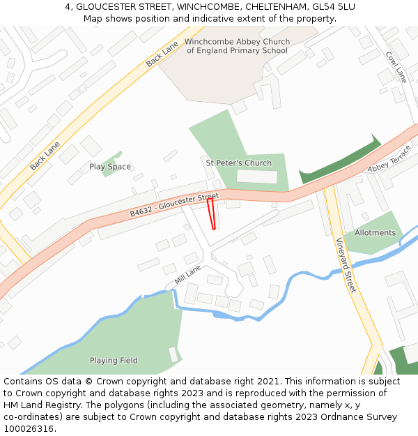 4, GLOUCESTER STREET, WINCHCOMBE, CHELTENHAM, GL54 5LU: Location map and indicative extent of plot