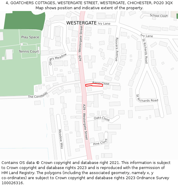 4, GOATCHERS COTTAGES, WESTERGATE STREET, WESTERGATE, CHICHESTER, PO20 3QX: Location map and indicative extent of plot