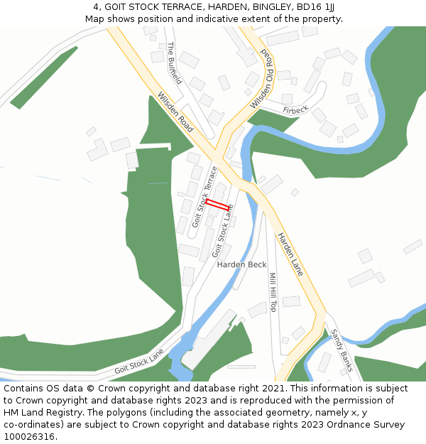 4, GOIT STOCK TERRACE, HARDEN, BINGLEY, BD16 1JJ: Location map and indicative extent of plot