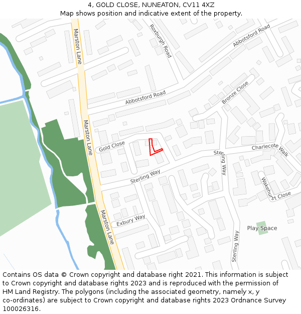 4, GOLD CLOSE, NUNEATON, CV11 4XZ: Location map and indicative extent of plot