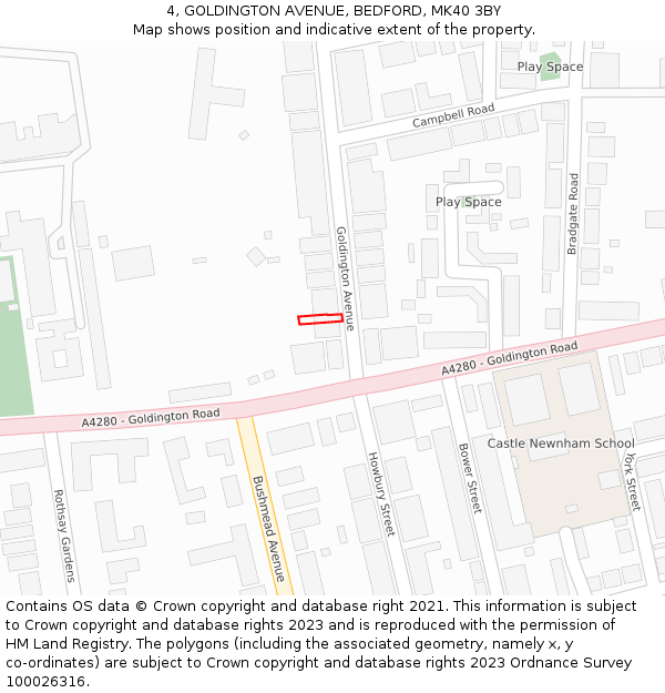 4, GOLDINGTON AVENUE, BEDFORD, MK40 3BY: Location map and indicative extent of plot