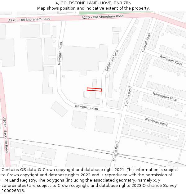 4, GOLDSTONE LANE, HOVE, BN3 7RN: Location map and indicative extent of plot
