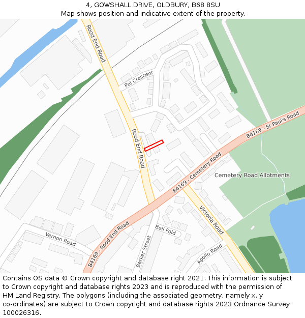 4, GOWSHALL DRIVE, OLDBURY, B68 8SU: Location map and indicative extent of plot