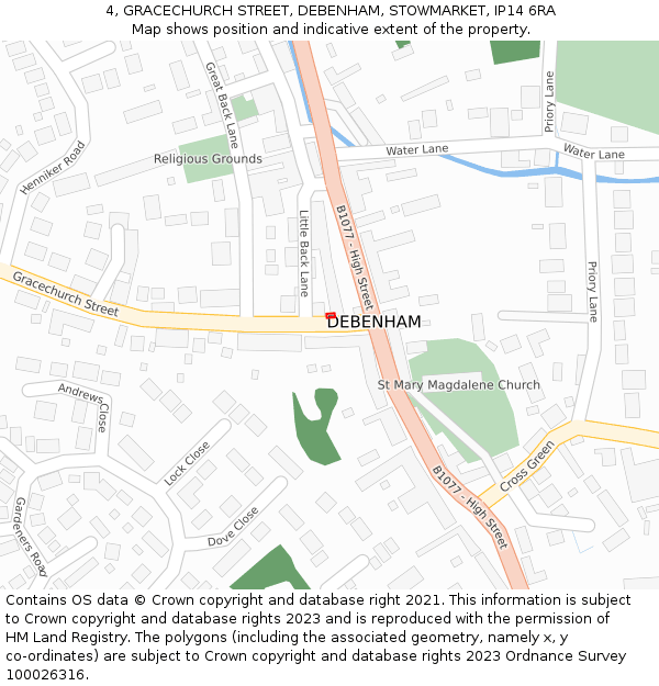 4, GRACECHURCH STREET, DEBENHAM, STOWMARKET, IP14 6RA: Location map and indicative extent of plot