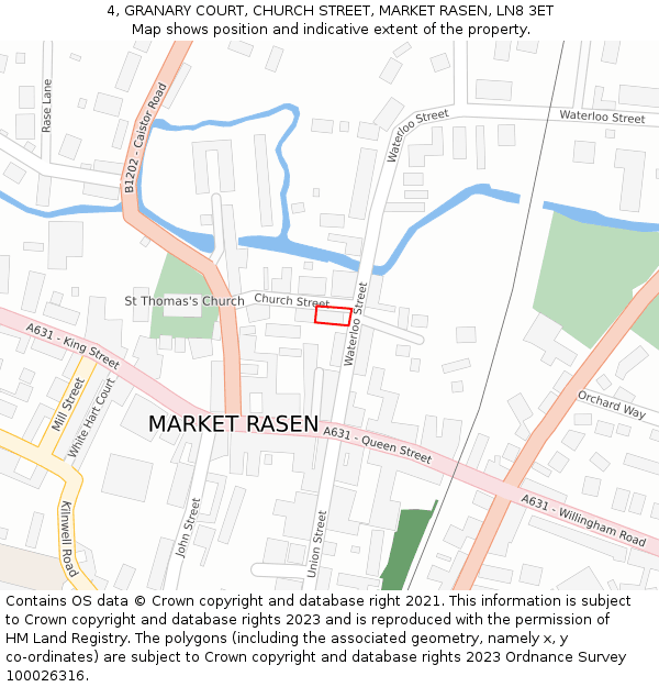 4, GRANARY COURT, CHURCH STREET, MARKET RASEN, LN8 3ET: Location map and indicative extent of plot