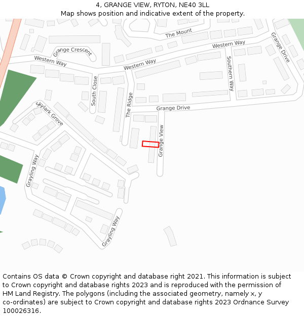 4, GRANGE VIEW, RYTON, NE40 3LL: Location map and indicative extent of plot