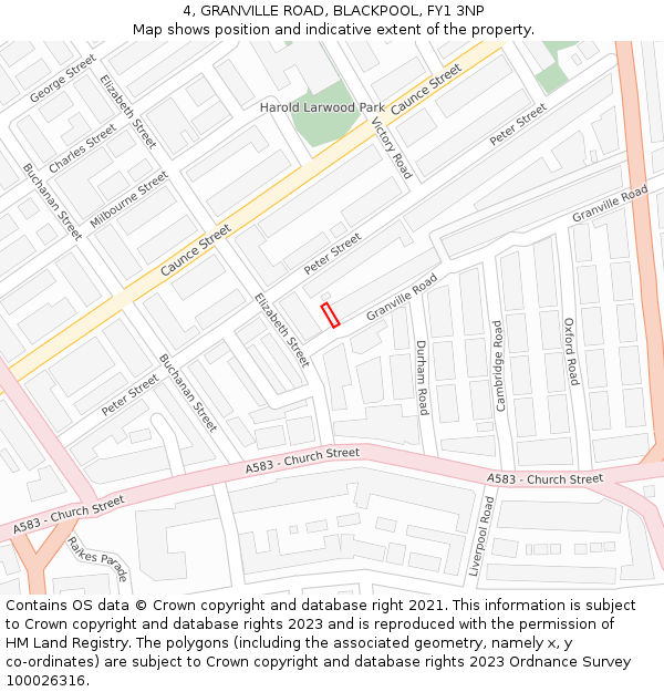 4, GRANVILLE ROAD, BLACKPOOL, FY1 3NP: Location map and indicative extent of plot