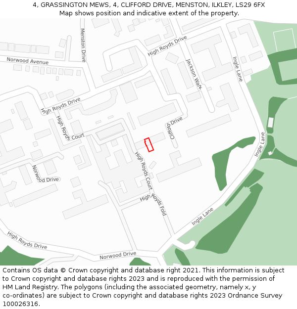 4, GRASSINGTON MEWS, 4, CLIFFORD DRIVE, MENSTON, ILKLEY, LS29 6FX: Location map and indicative extent of plot