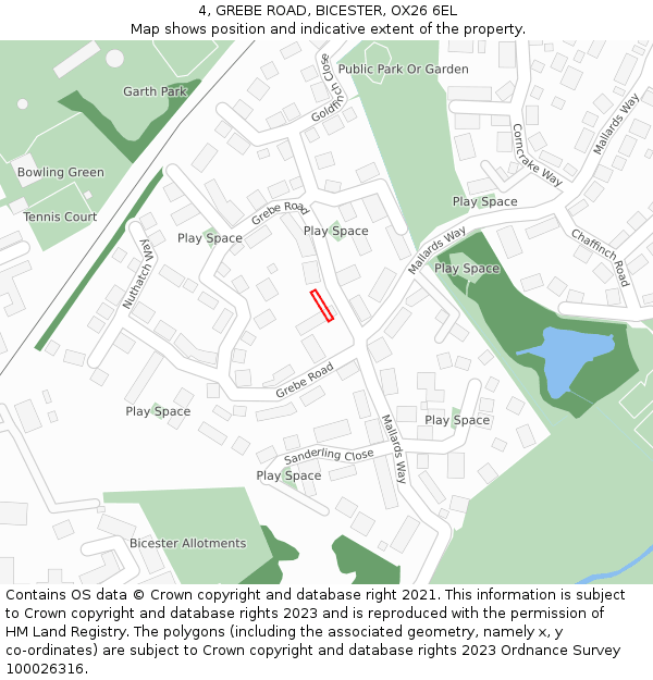 4, GREBE ROAD, BICESTER, OX26 6EL: Location map and indicative extent of plot