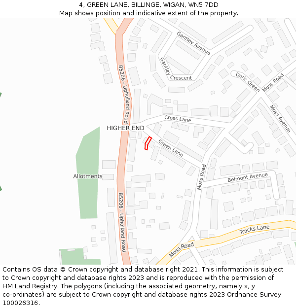 4, GREEN LANE, BILLINGE, WIGAN, WN5 7DD: Location map and indicative extent of plot