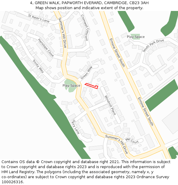 4, GREEN WALK, PAPWORTH EVERARD, CAMBRIDGE, CB23 3AH: Location map and indicative extent of plot