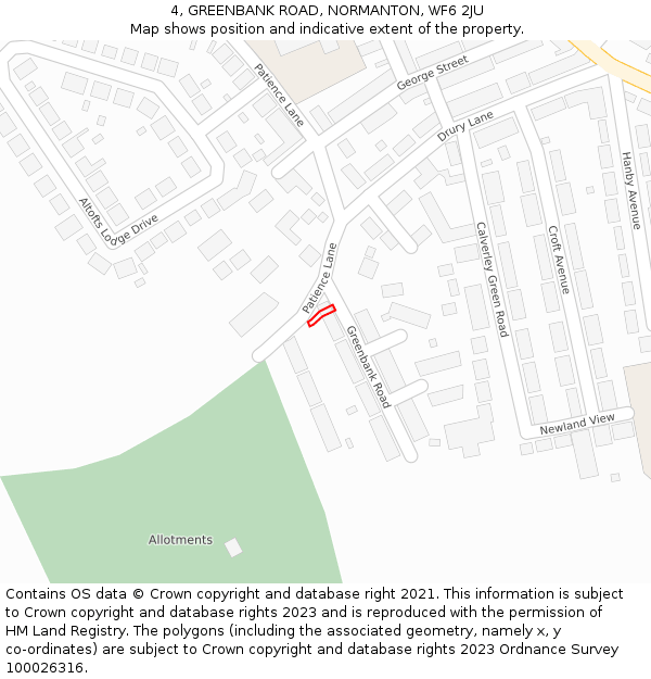 4, GREENBANK ROAD, NORMANTON, WF6 2JU: Location map and indicative extent of plot
