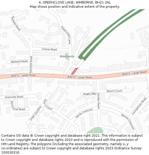 4, GREENCLOSE LANE, WIMBORNE, BH21 2AL: Location map and indicative extent of plot