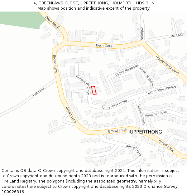 4, GREENLAWS CLOSE, UPPERTHONG, HOLMFIRTH, HD9 3HN: Location map and indicative extent of plot