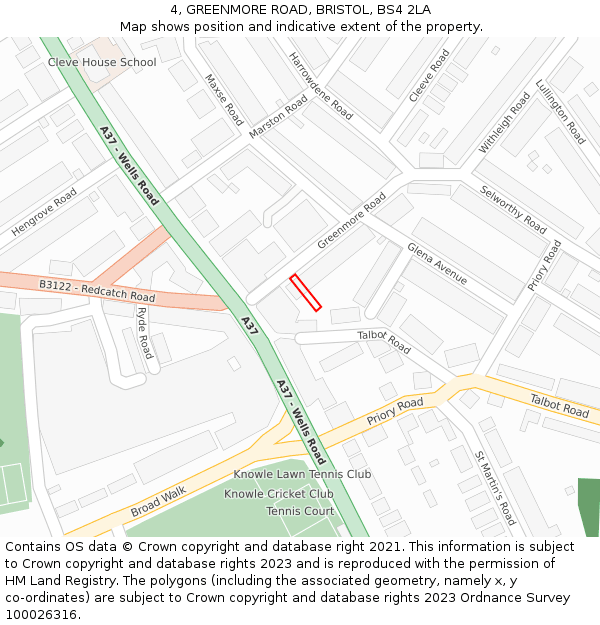 4, GREENMORE ROAD, BRISTOL, BS4 2LA: Location map and indicative extent of plot