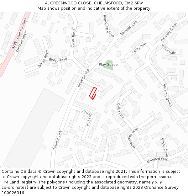 4, GREENWOOD CLOSE, CHELMSFORD, CM2 6PW: Location map and indicative extent of plot
