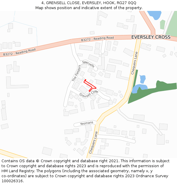 4, GRENSELL CLOSE, EVERSLEY, HOOK, RG27 0QQ: Location map and indicative extent of plot