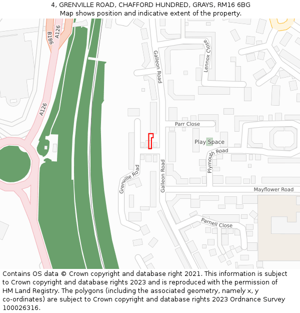 4, GRENVILLE ROAD, CHAFFORD HUNDRED, GRAYS, RM16 6BG: Location map and indicative extent of plot