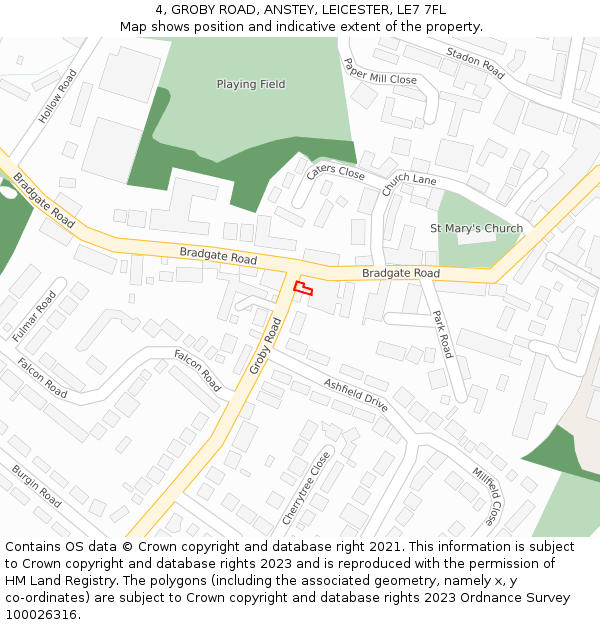 4, GROBY ROAD, ANSTEY, LEICESTER, LE7 7FL: Location map and indicative extent of plot