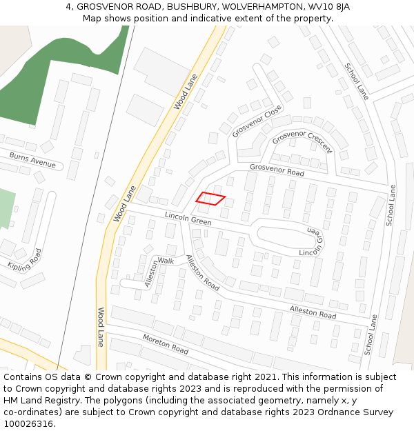 4, GROSVENOR ROAD, BUSHBURY, WOLVERHAMPTON, WV10 8JA: Location map and indicative extent of plot