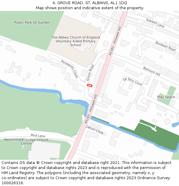 4, GROVE ROAD, ST. ALBANS, AL1 1DQ: Location map and indicative extent of plot