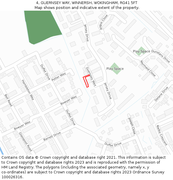 4, GUERNSEY WAY, WINNERSH, WOKINGHAM, RG41 5FT: Location map and indicative extent of plot