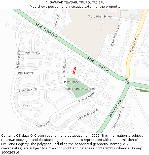 4, GWARAK TEWDAR, TRURO, TR1 2FL: Location map and indicative extent of plot