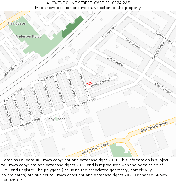 4, GWENDOLINE STREET, CARDIFF, CF24 2AS: Location map and indicative extent of plot