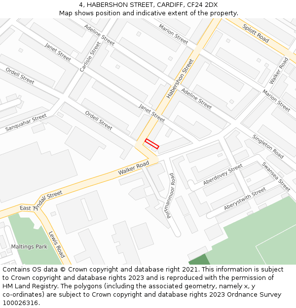 4, HABERSHON STREET, CARDIFF, CF24 2DX: Location map and indicative extent of plot