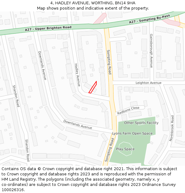 4, HADLEY AVENUE, WORTHING, BN14 9HA: Location map and indicative extent of plot