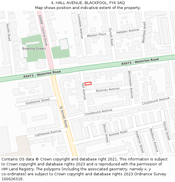 4, HALL AVENUE, BLACKPOOL, FY4 3AQ: Location map and indicative extent of plot