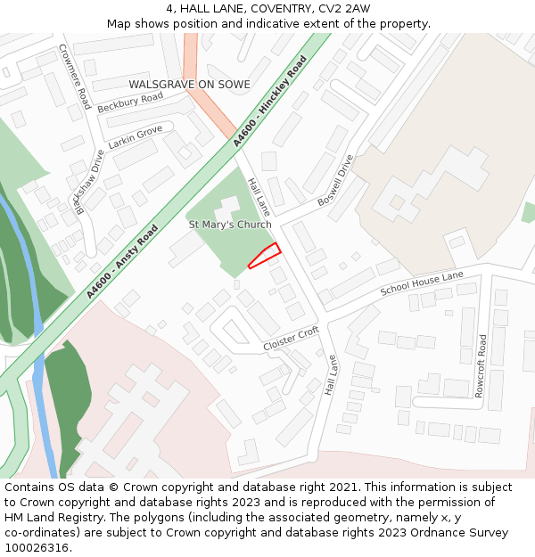 4, HALL LANE, COVENTRY, CV2 2AW: Location map and indicative extent of plot