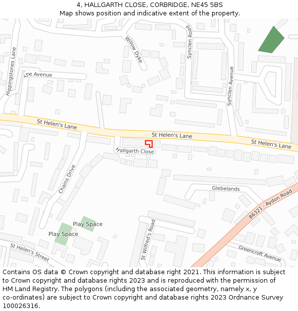 4, HALLGARTH CLOSE, CORBRIDGE, NE45 5BS: Location map and indicative extent of plot