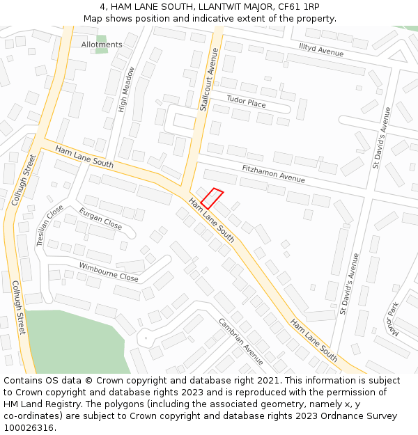 4, HAM LANE SOUTH, LLANTWIT MAJOR, CF61 1RP: Location map and indicative extent of plot