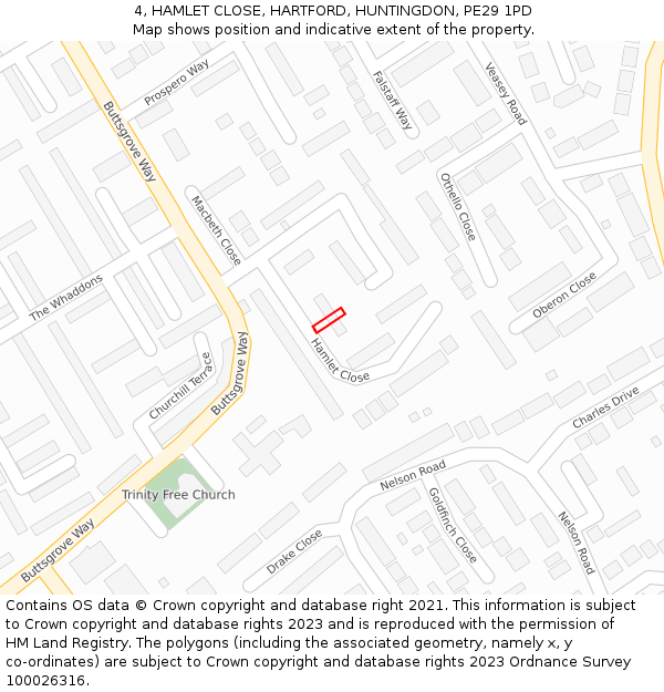 4, HAMLET CLOSE, HARTFORD, HUNTINGDON, PE29 1PD: Location map and indicative extent of plot