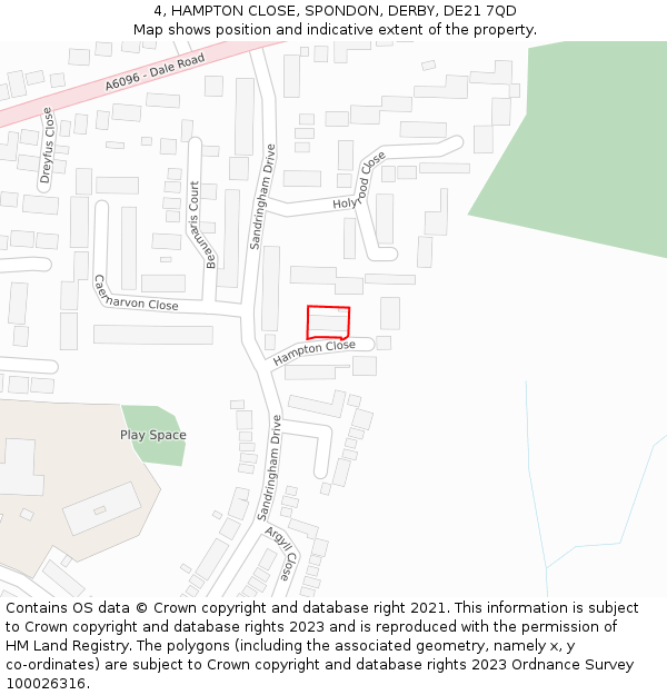 4, HAMPTON CLOSE, SPONDON, DERBY, DE21 7QD: Location map and indicative extent of plot