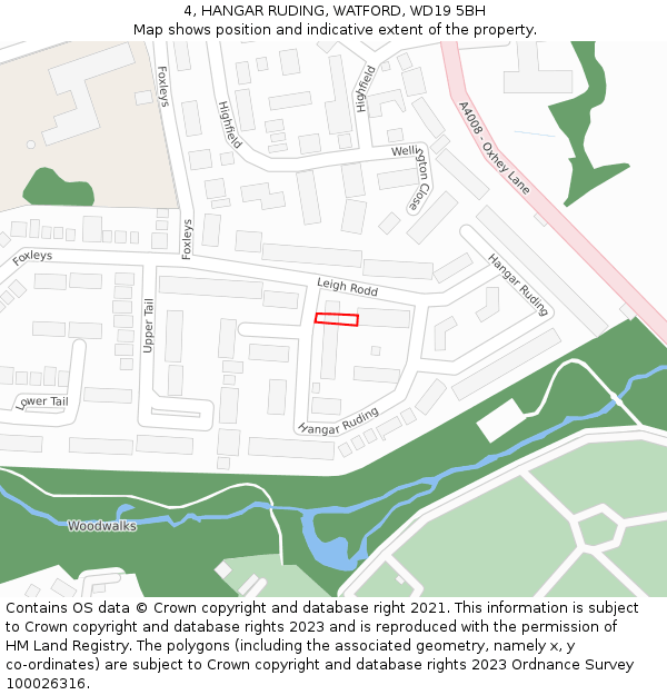 4, HANGAR RUDING, WATFORD, WD19 5BH: Location map and indicative extent of plot