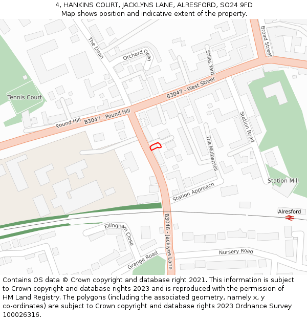 4, HANKINS COURT, JACKLYNS LANE, ALRESFORD, SO24 9FD: Location map and indicative extent of plot