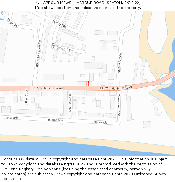 4, HARBOUR MEWS, HARBOUR ROAD, SEATON, EX12 2XJ: Location map and indicative extent of plot