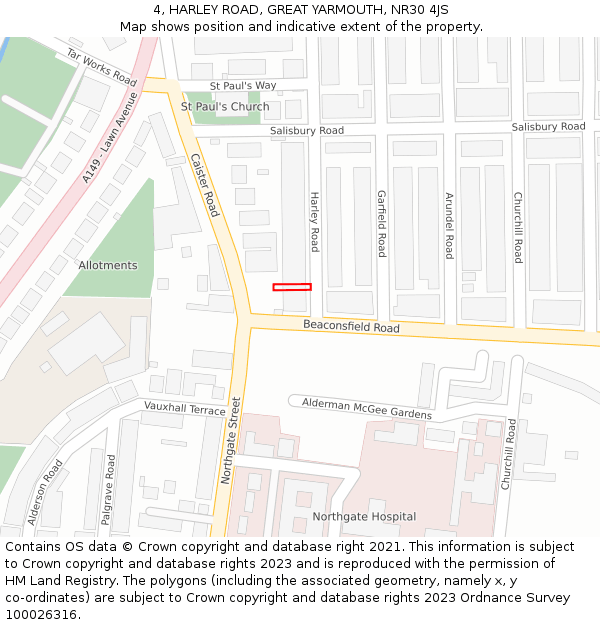 4, HARLEY ROAD, GREAT YARMOUTH, NR30 4JS: Location map and indicative extent of plot
