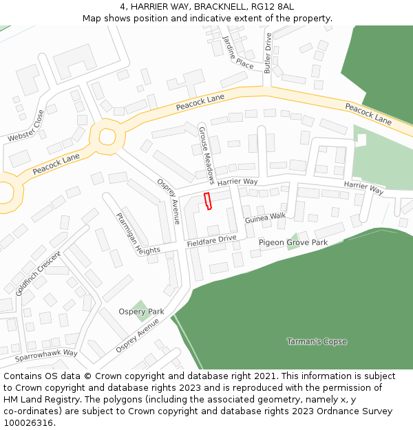 4, HARRIER WAY, BRACKNELL, RG12 8AL: Location map and indicative extent of plot