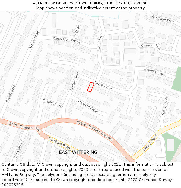 4, HARROW DRIVE, WEST WITTERING, CHICHESTER, PO20 8EJ: Location map and indicative extent of plot
