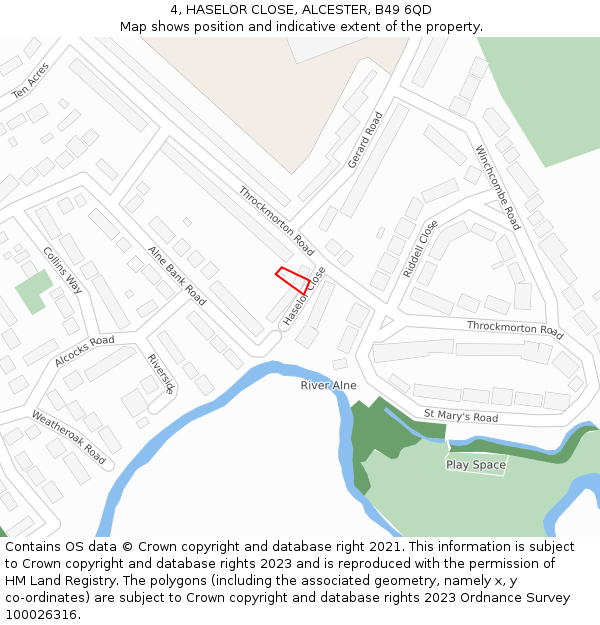 4, HASELOR CLOSE, ALCESTER, B49 6QD: Location map and indicative extent of plot